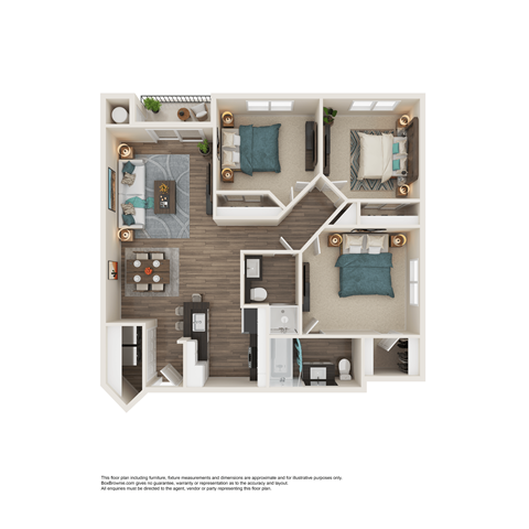 Floor plan for 3 beds, 2 baths, 997 sqft